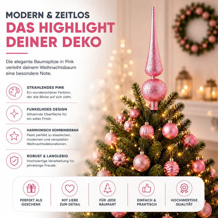 Baumspitze für Weihnachtsbaum Christbaumspitze Aufsatz für Tannenbaum Weihnachtsdekoration (Spitze-Pink)