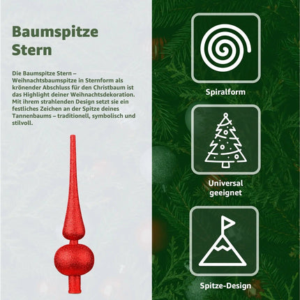 Baumspitze für Weihnachtsbaum Christbaumspitze Aufsatz für Tannenbaum Weihnachtsdekoration (Spitze-Rot)