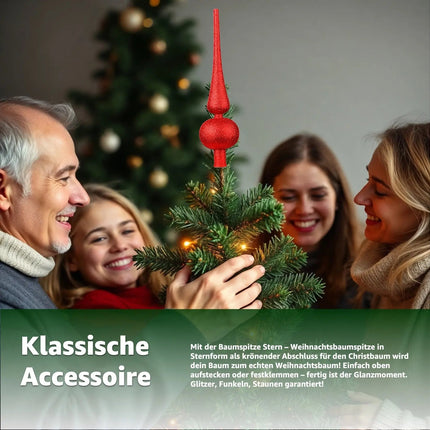 Baumspitze für Weihnachtsbaum Christbaumspitze Aufsatz für Tannenbaum Weihnachtsdekoration (Spitze-Rot)