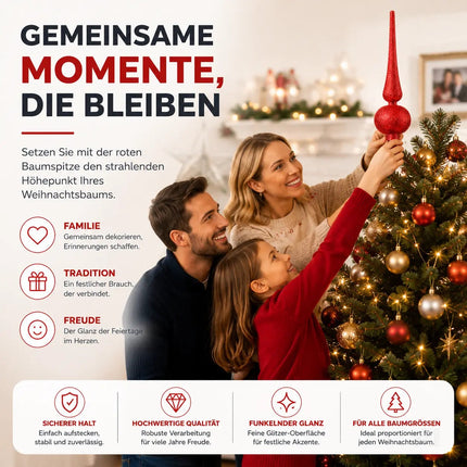 Baumspitze für Weihnachtsbaum Christbaumspitze Aufsatz für Tannenbaum Weihnachtsdekoration (Spitze-Rot)