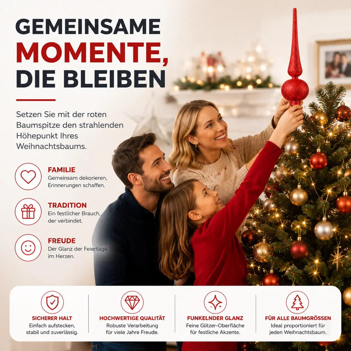 Baumspitze für Weihnachtsbaum Christbaumspitze Aufsatz für Tannenbaum Weihnachtsdekoration – Detailansicht 2