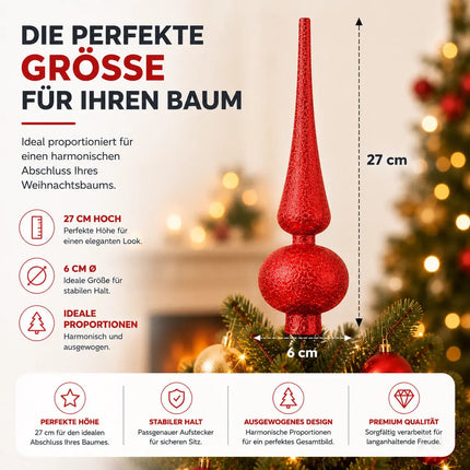 Baumspitze für Weihnachtsbaum Christbaumspitze Aufsatz für Tannenbaum Weihnachtsdekoration (Spitze-Rot)
