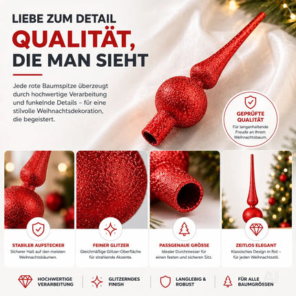 Baumspitze für Weihnachtsbaum Christbaumspitze Aufsatz für Tannenbaum Weihnachtsdekoration (Spitze-Rot)