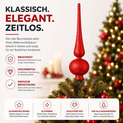 Baumspitze für Weihnachtsbaum Christbaumspitze Aufsatz für Tannenbaum Weihnachtsdekoration (Spitze-Rot)
