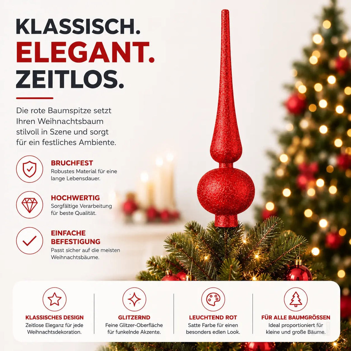 Baumspitze für Weihnachtsbaum Christbaumspitze Aufsatz für Tannenbaum Weihnachtsdekoration – Detailansicht 6