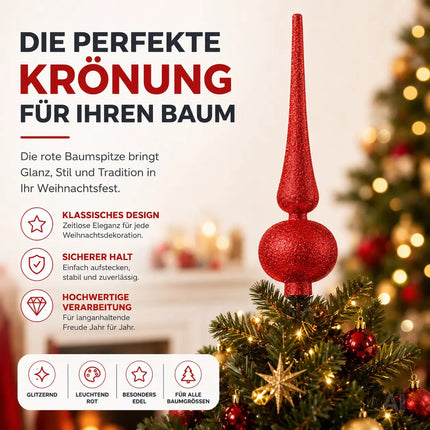Baumspitze für Weihnachtsbaum Christbaumspitze Aufsatz für Tannenbaum Weihnachtsdekoration (Spitze-Rot)