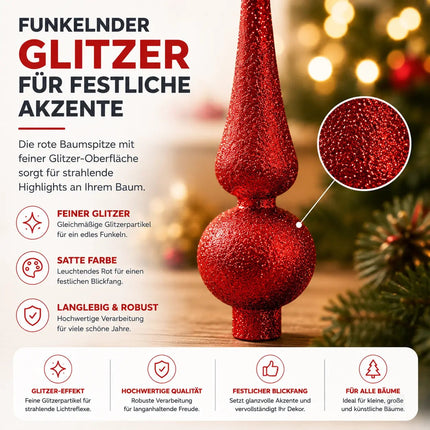 Baumspitze für Weihnachtsbaum Christbaumspitze Aufsatz für Tannenbaum Weihnachtsdekoration (Spitze-Rot)