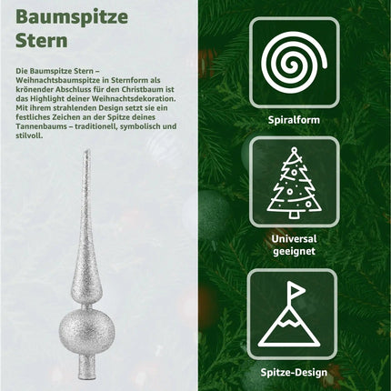 Baumspitze für Weihnachtsbaum Christbaumspitze Aufsatz für Tannenbaum Weihnachtsdekoration (Spitze-Silber)