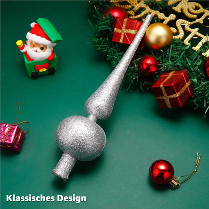 Baumspitze für Weihnachtsbaum Christbaumspitze Aufsatz für Tannenbaum Weihnachtsdekoration (Spitze-Silber)