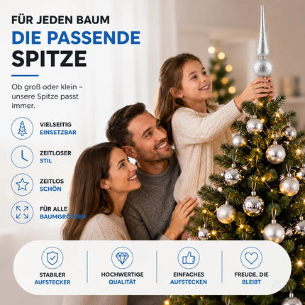 Baumspitze für Weihnachtsbaum Christbaumspitze Aufsatz für Tannenbaum Weihnachtsdekoration (Spitze-Silber)