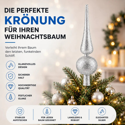 Baumspitze für Weihnachtsbaum Christbaumspitze Aufsatz für Tannenbaum Weihnachtsdekoration (Spitze-Silber)