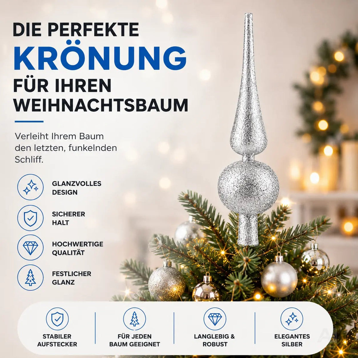 Baumspitze für Weihnachtsbaum Christbaumspitze Aufsatz für Tannenbaum Weihnachtsdekoration – Detailansicht 3