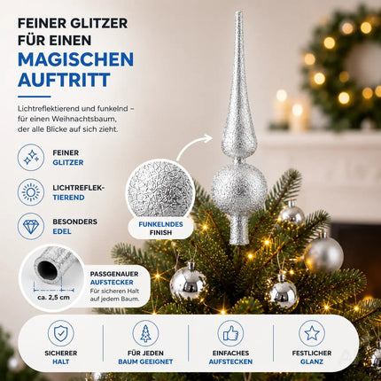 Baumspitze für Weihnachtsbaum Christbaumspitze Aufsatz für Tannenbaum Weihnachtsdekoration (Spitze-Silber)
