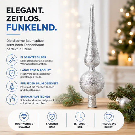 Baumspitze für Weihnachtsbaum Christbaumspitze Aufsatz für Tannenbaum Weihnachtsdekoration (Spitze-Silber)