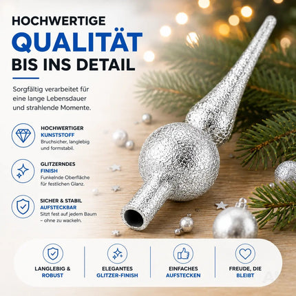 Baumspitze für Weihnachtsbaum Christbaumspitze Aufsatz für Tannenbaum Weihnachtsdekoration (Spitze-Silber)