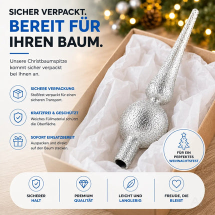 Baumspitze für Weihnachtsbaum Christbaumspitze Aufsatz für Tannenbaum Weihnachtsdekoration (Spitze-Silber)