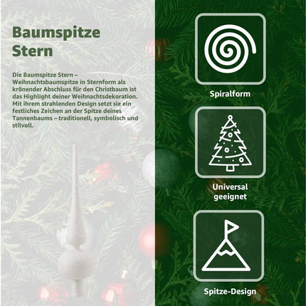 Baumspitze für Weihnachtsbaum Christbaumspitze Aufsatz für Tannenbaum Weihnachtsdekoration (Spitze-Weiss)
