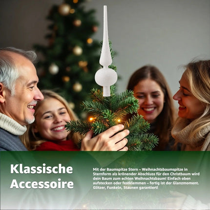 Baumspitze für Weihnachtsbaum Christbaumspitze Aufsatz für Tannenbaum Weihnachtsdekoration (Spitze-Weiss)