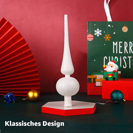 Baumspitze für Weihnachtsbaum Christbaumspitze Aufsatz für Tannenbaum Weihnachtsdekoration (Spitze-Weiss)