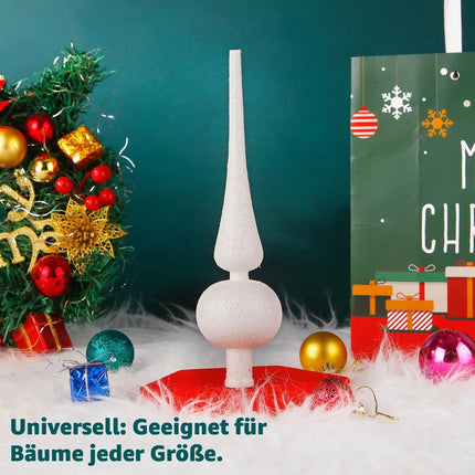 Baumspitze für Weihnachtsbaum Christbaumspitze Aufsatz für Tannenbaum Weihnachtsdekoration (Spitze-Weiss)