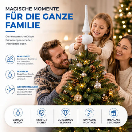 Baumspitze für Weihnachtsbaum Christbaumspitze Aufsatz für Tannenbaum Weihnachtsdekoration (Spitze-Weiss)