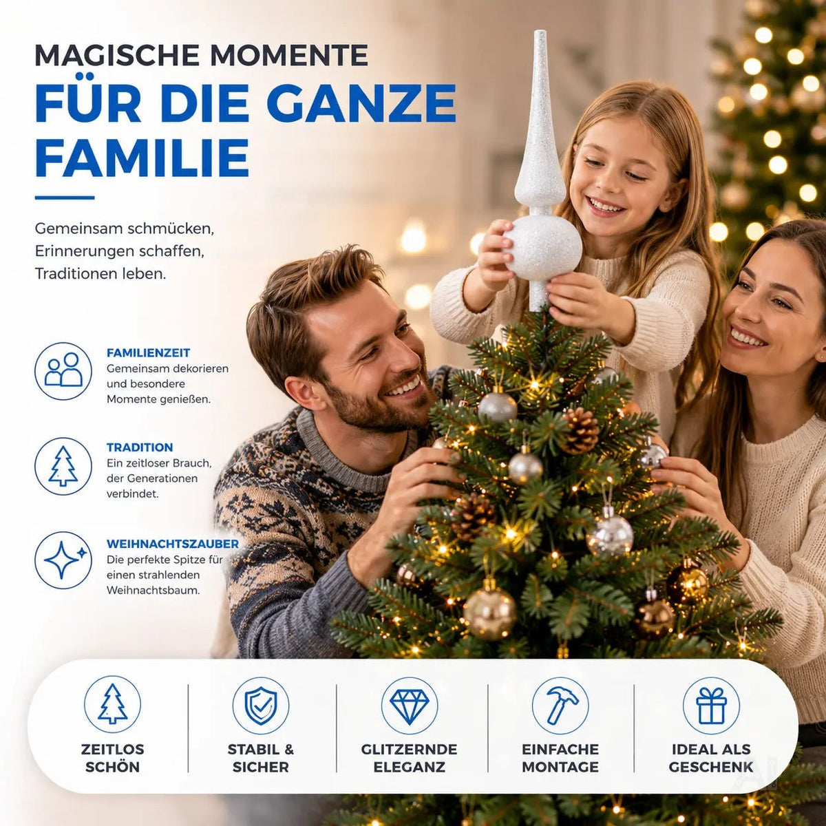 Baumspitze für Weihnachtsbaum Christbaumspitze Aufsatz für Tannenbaum Weihnachtsdekoration – Detailansicht 2