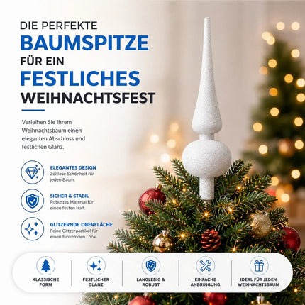 Baumspitze für Weihnachtsbaum Christbaumspitze Aufsatz für Tannenbaum Weihnachtsdekoration (Spitze-Weiss)