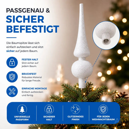 Baumspitze für Weihnachtsbaum Christbaumspitze Aufsatz für Tannenbaum Weihnachtsdekoration (Spitze-Weiss)