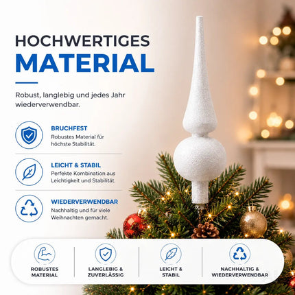 Baumspitze für Weihnachtsbaum Christbaumspitze Aufsatz für Tannenbaum Weihnachtsdekoration (Spitze-Weiss)