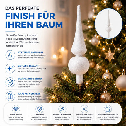Baumspitze für Weihnachtsbaum Christbaumspitze Aufsatz für Tannenbaum Weihnachtsdekoration (Spitze-Weiss)