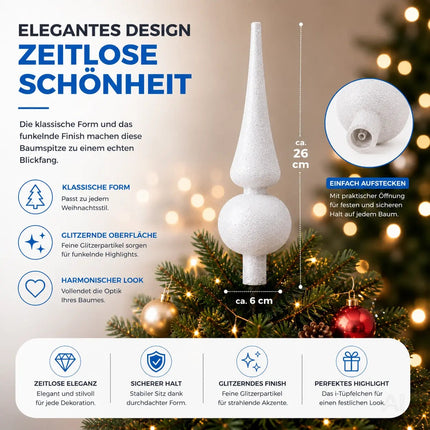 Baumspitze für Weihnachtsbaum Christbaumspitze Aufsatz für Tannenbaum Weihnachtsdekoration (Spitze-Weiss)