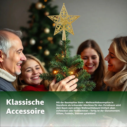 Baumspitze für Weihnachtsbaum Christbaumspitze Aufsatz für Tannenbaum Weihnachtsdekoration (Stern-Ornament-Gold)