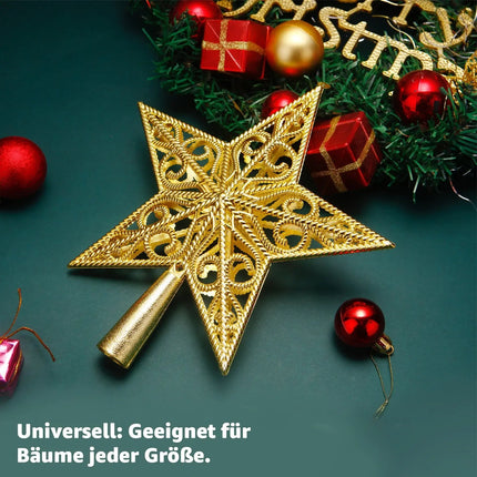 Baumspitze für Weihnachtsbaum Christbaumspitze Aufsatz für Tannenbaum Weihnachtsdekoration (Stern-Ornament-Gold)