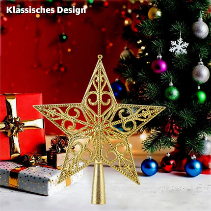 Baumspitze für Weihnachtsbaum Christbaumspitze Aufsatz für Tannenbaum Weihnachtsdekoration (Stern-Ornament-Gold)