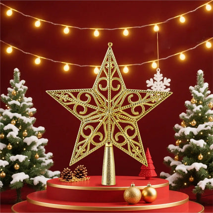 Baumspitze für Weihnachtsbaum Christbaumspitze Aufsatz für Tannenbaum Weihnachtsdekoration (Stern-Ornament-Gold)