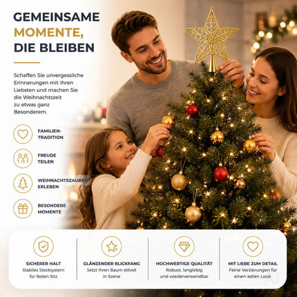 Baumspitze für Weihnachtsbaum Christbaumspitze Aufsatz für Tannenbaum Weihnachtsdekoration (Stern-Ornament-Gold)