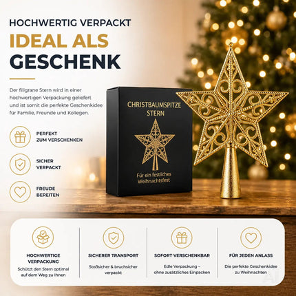 Baumspitze für Weihnachtsbaum Christbaumspitze Aufsatz für Tannenbaum Weihnachtsdekoration (Stern-Ornament-Gold)