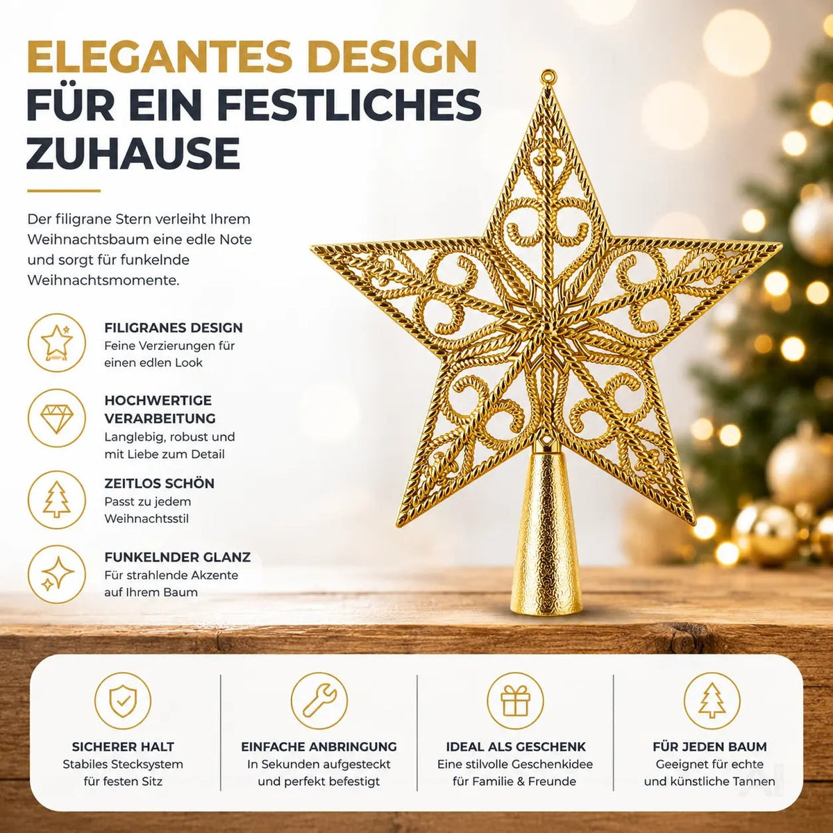 Baumspitze für Weihnachtsbaum Christbaumspitze Aufsatz für Tannenbaum Weihnachtsdekoration – Detailansicht 6