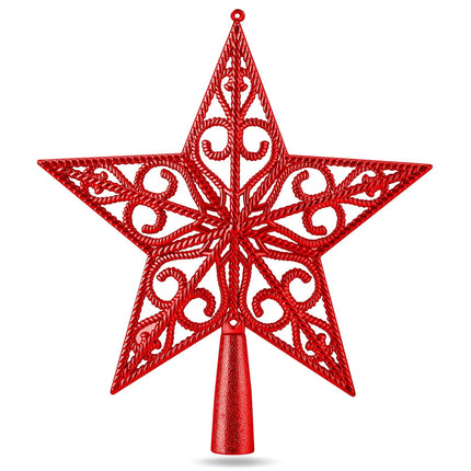 Baumspitze für Weihnachtsbaum Christbaumspitze Aufsatz für Tannenbaum Weihnachtsdekoration (Stern-Ornament-Rot)