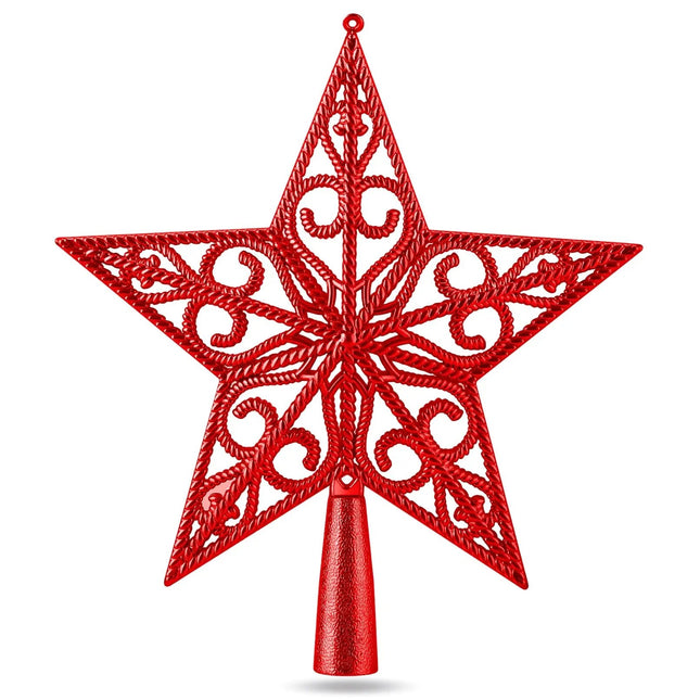 Baumspitze für Weihnachtsbaum Christbaumspitze Aufsatz für Tannenbaum Weihnachtsdekoration (Stern-Ornament-Rot)