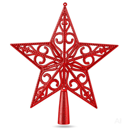 Baumspitze für Weihnachtsbaum Christbaumspitze Aufsatz für Tannenbaum Weihnachtsdekoration (Stern-Ornament-Rot)