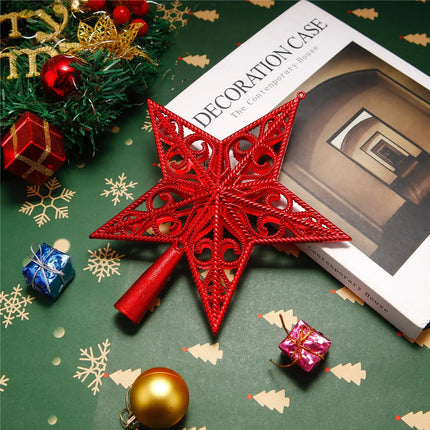 Baumspitze für Weihnachtsbaum Christbaumspitze Aufsatz für Tannenbaum Weihnachtsdekoration (Stern-Ornament-Rot)