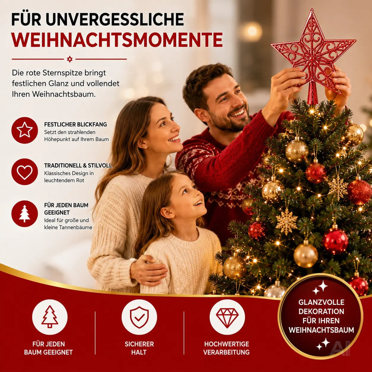 Baumspitze für Weihnachtsbaum Christbaumspitze Aufsatz für Tannenbaum Weihnachtsdekoration – Detailansicht 2