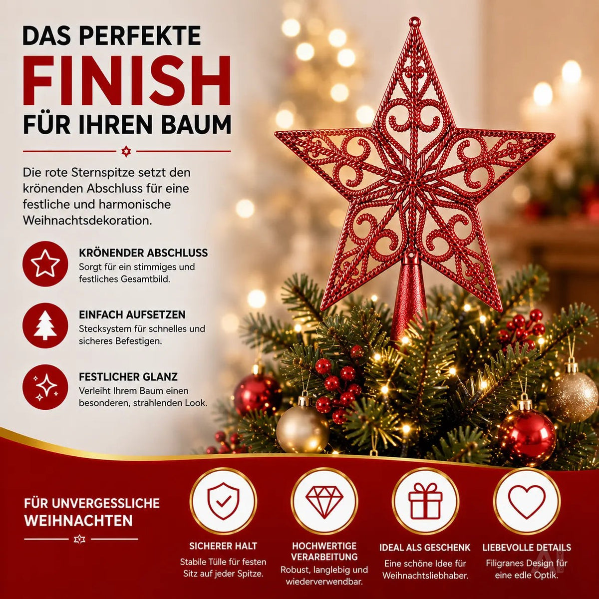 Baumspitze für Weihnachtsbaum Christbaumspitze Aufsatz für Tannenbaum Weihnachtsdekoration – Detailansicht 3