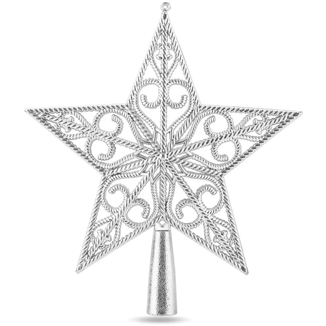 Baumspitze für Weihnachtsbaum Christbaumspitze Aufsatz für Tannenbaum Weihnachtsdekoration (Stern-Ornament-Silber)