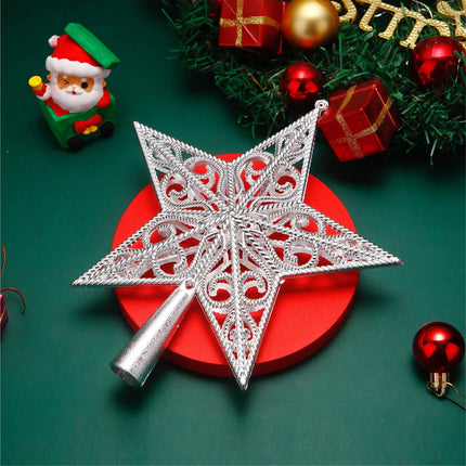 Baumspitze für Weihnachtsbaum Christbaumspitze Aufsatz für Tannenbaum Weihnachtsdekoration (Stern-Ornament-Silber)