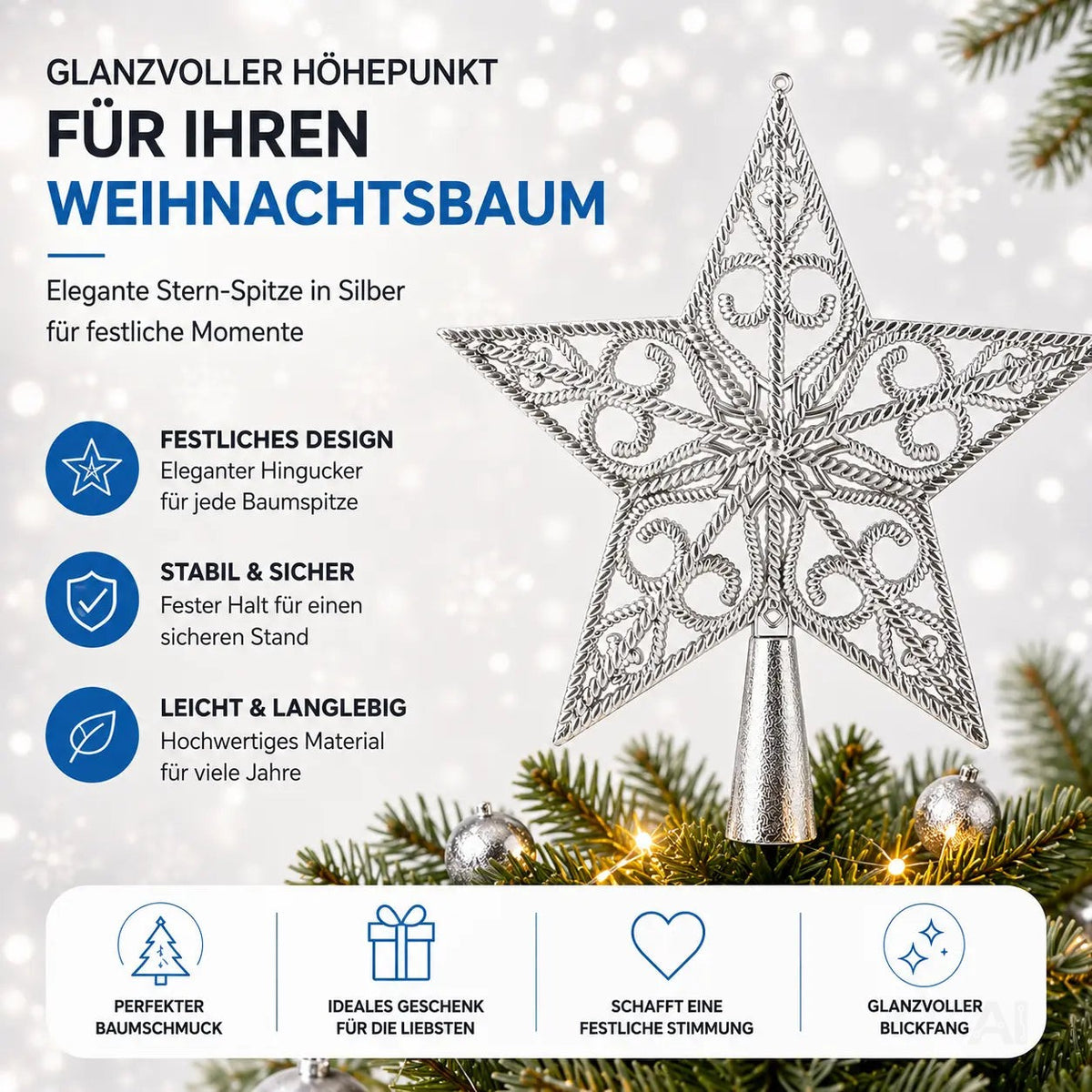 Baumspitze für Weihnachtsbaum Christbaumspitze Aufsatz für Tannenbaum Weihnachtsdekoration – Detailansicht 6