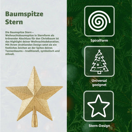 Baumspitze für Weihnachtsbaum Christbaumspitze Aufsatz für Tannenbaum Weihnachtsdekoration (Stern-Voll-Gold)
