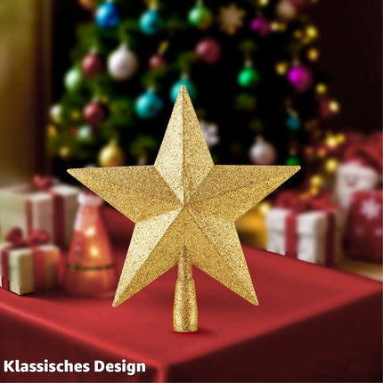 Baumspitze für Weihnachtsbaum Christbaumspitze Aufsatz für Tannenbaum Weihnachtsdekoration (Stern-Voll-Gold)