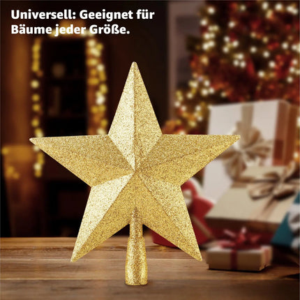 Baumspitze für Weihnachtsbaum Christbaumspitze Aufsatz für Tannenbaum Weihnachtsdekoration (Stern-Voll-Gold)